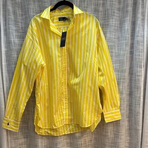 Polo by Ralph Lauren Women’s Yellow and White Striped Shirt -Sz 10